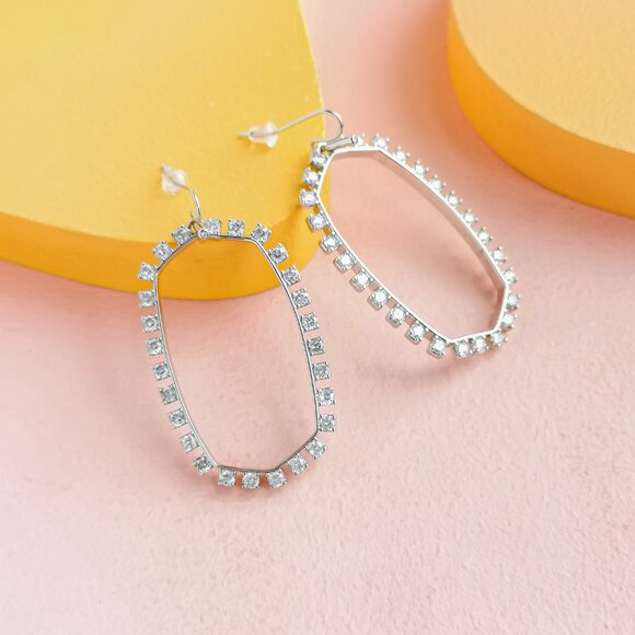 Kendra Scott - Danielle Open Frame Crystal Silver Statement Earrings - NEW - Picture 2 of 3